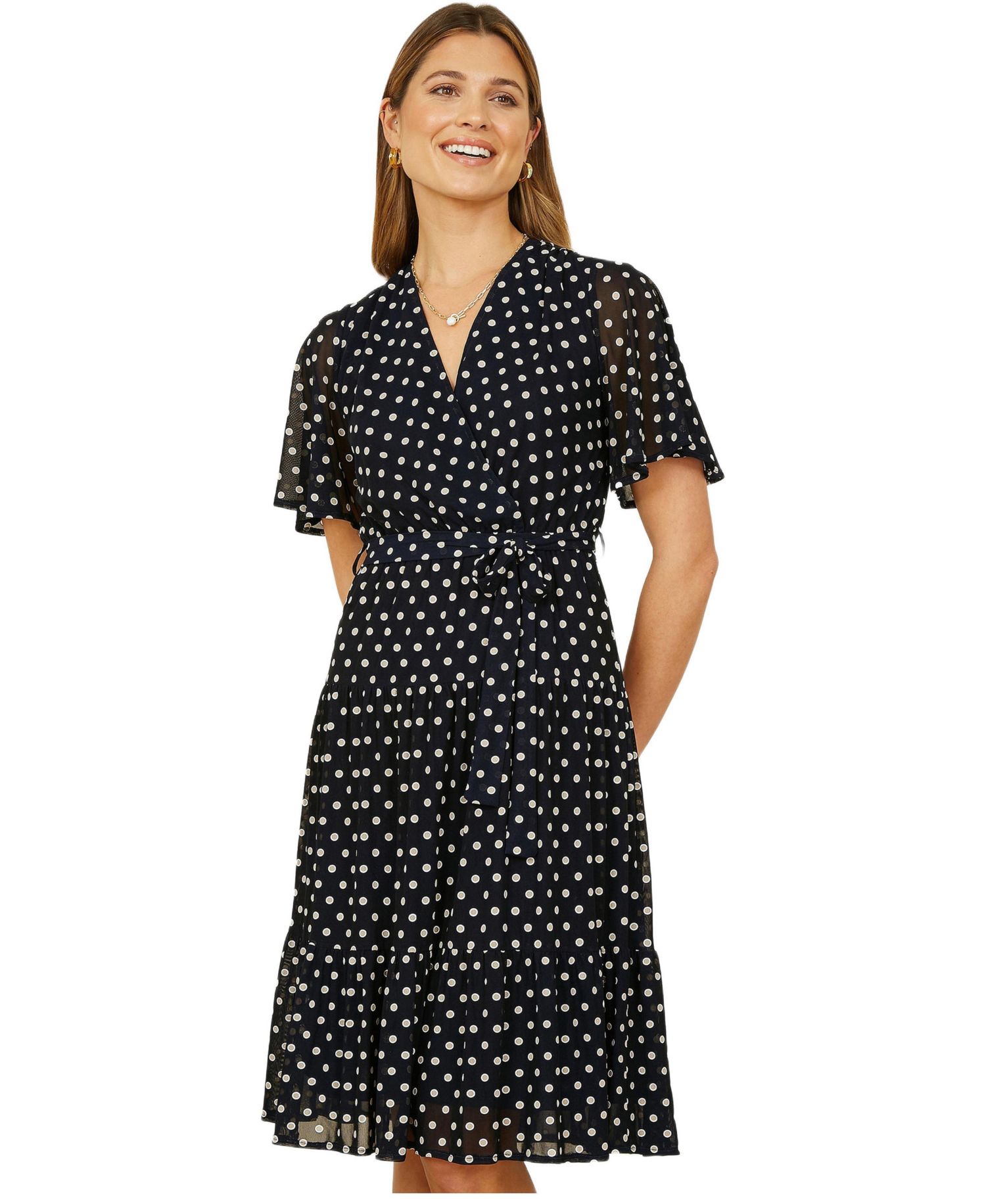 Women's Dot Print Mesh Stretch Midi Skater Dress