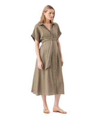 Maternity Ripe Amy Linen Nursing Shirt Dress Olive