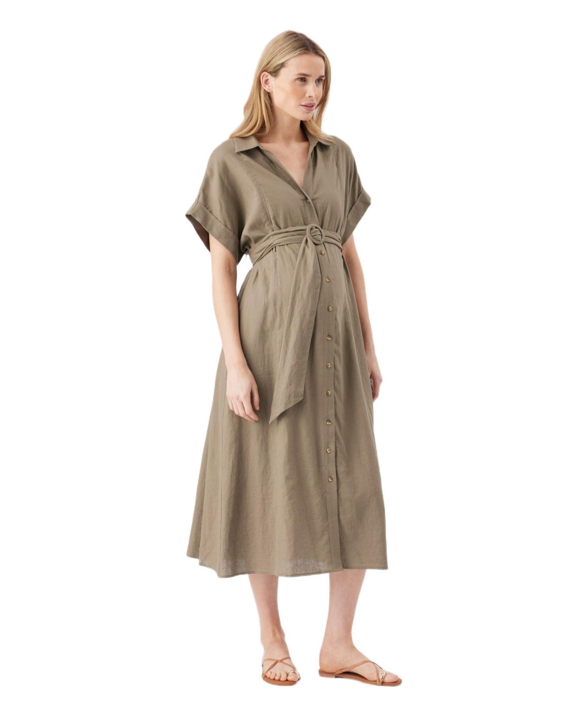 Ripe Maternity Amy Linen Nursing Shirt Dress Olive