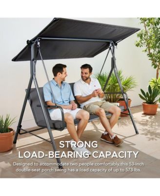 2-Seat Patio Metal Proch Swing With Adjustable Canopy