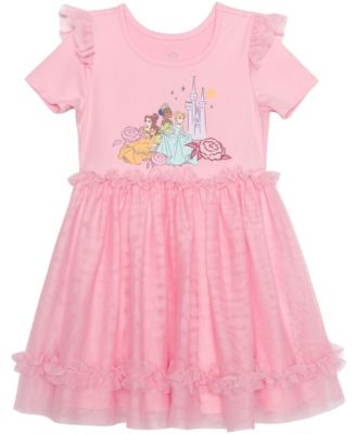 Girls' 2T-6X Princesses Crewneck Cap-Sleeve Dress