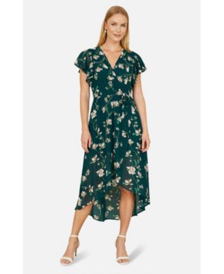 Women's Floral Frill Hem Wrap Midi Dress