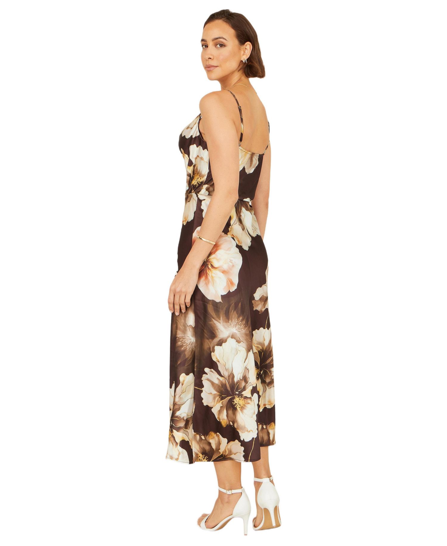 Women's Cowl Neck Satin Floral Dress