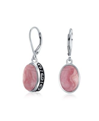 3.2CT Oval Natural Stone Drop Earrings Scroll Bezel Set Edge .925 Sterling Silver Lever-back