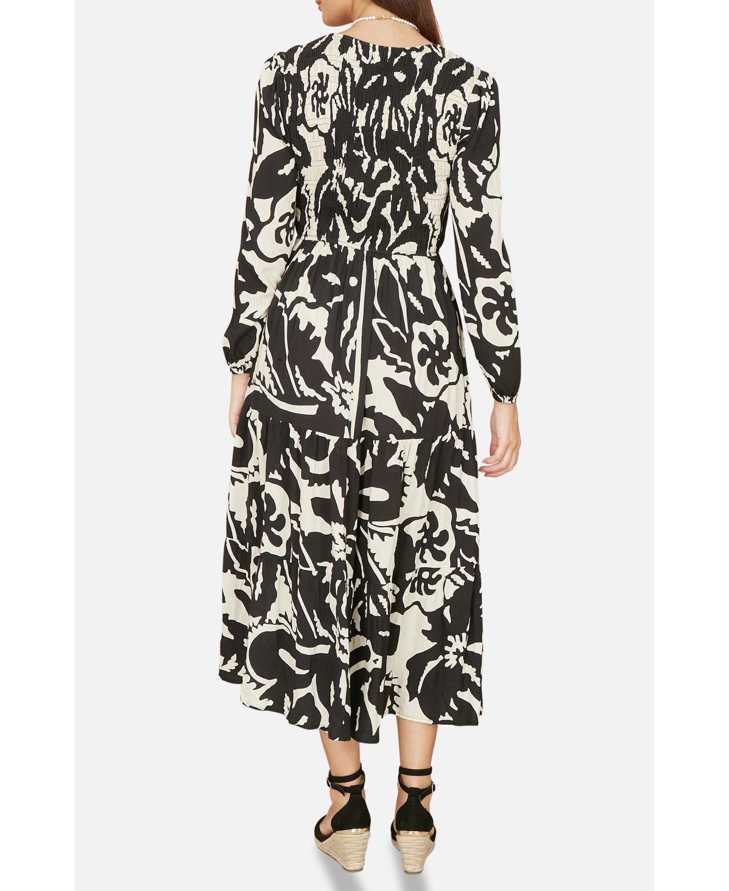 Женское платье Yumi Abstract Print Ruched V-Neck Midi, цвет: Чёрный — фото 7