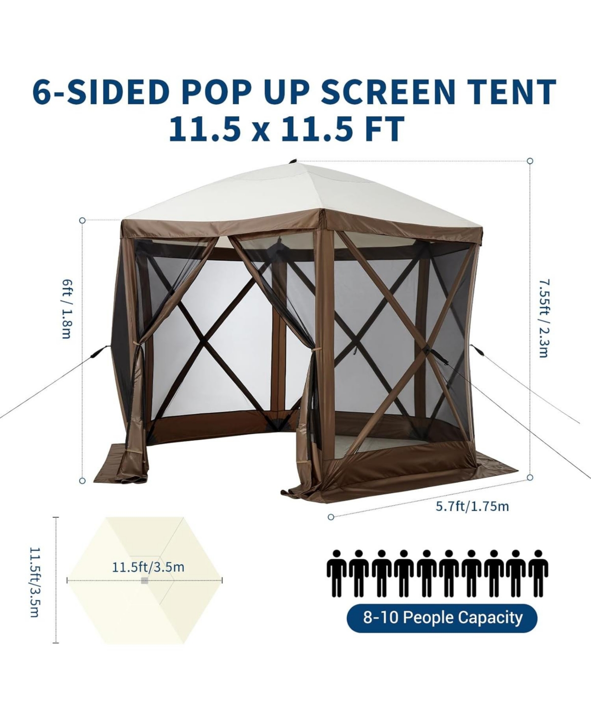 Gaomon 11.5x11.5 ft 6-Sided Pop-Up Gazebo Tent, Waterproof Uv Screen, Portable Sun Shelter with Carry Bag & Stakes, Outdoor Party