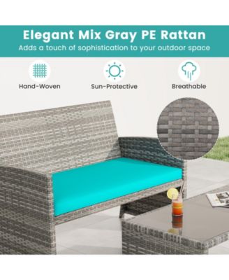 8PCS Patio Outdoor Conversation Set w/Seat Cushions & Tempered Glass Tabletop