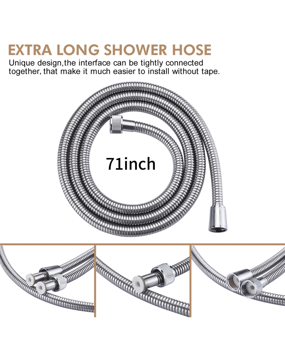 Rainsken 71" Shower Hose Stainless Steel, Extra Long Handheld Shower Head Hose Extension Replacement, Kink-Free Flexible Shower Hose Attachment