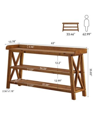 3-Tier Solid Wood Console Table with X-Shaped Frame, 63-Inch Farmhouse Entryway Table, Sofa Console Behind Couch