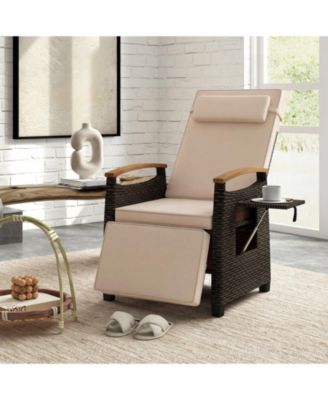 Outdoor Wicker Recliner Chair Rattan Lounge Chair w/ Adjustable Backrest&Footrest Patio