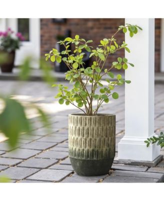 Old-World Brown with Green Bottom 16.5-Inch Tall Round Cement Planter