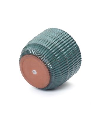 Boho Coastal Ceramic Planter, Tall Pot with Ribbed Texture & Weathered Finish