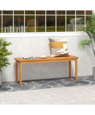 Long Patio Dining Bench w/ Slatted Seat Backless Wooden Picnic Bench