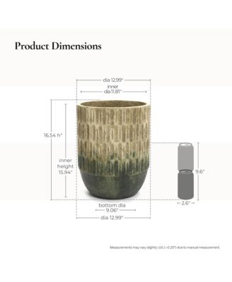 Old-World Brown with Green Bottom 16.5-Inch Tall Round Cement Planter