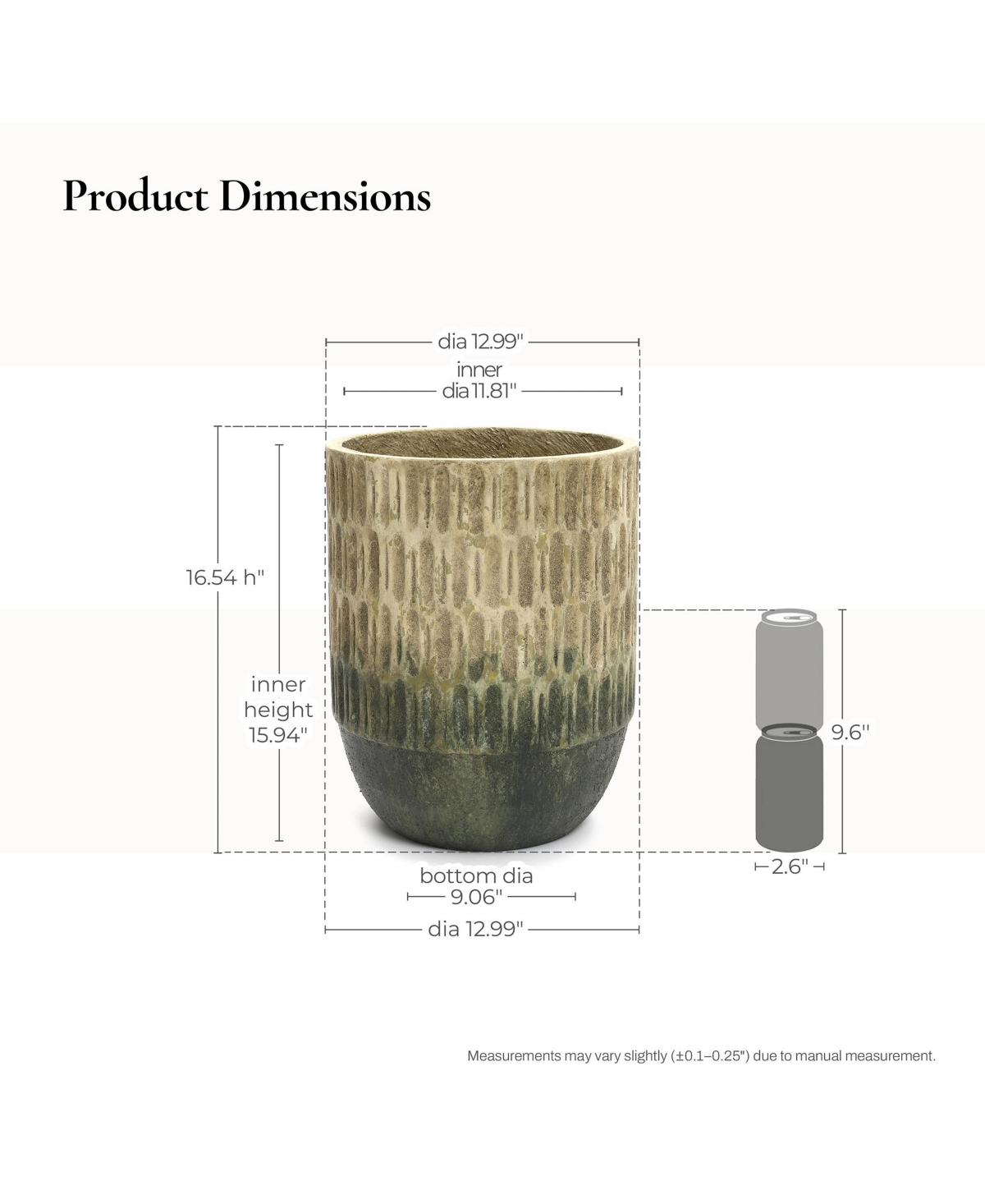 LuxenHome Old-World Brown with Green Bottom 16.5-Inch Tall Round Cement Planter