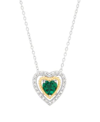 3-Piece Lab Grown Emerald (1-1/2 ct. t.w.) and White Topaz (5/8 ct. t.w.) Heart Pendant Necklace and Stud Earrings Set in 14k Sterling Silver