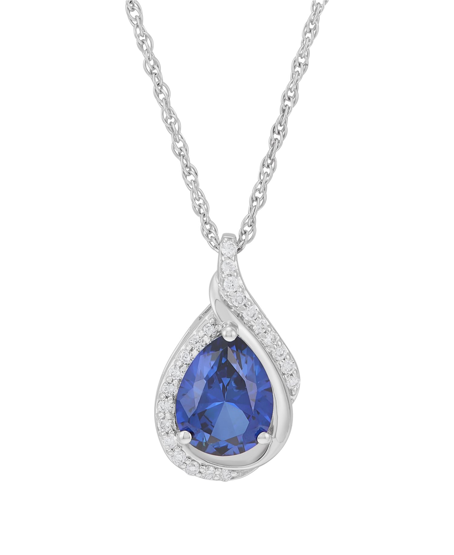 Lab Grown Sapphire (2-1/10 ct. t.w.) & Lab Grown White Sapphire (1/5 ct. t.w.) Pendant Necklace in Sterling Silver