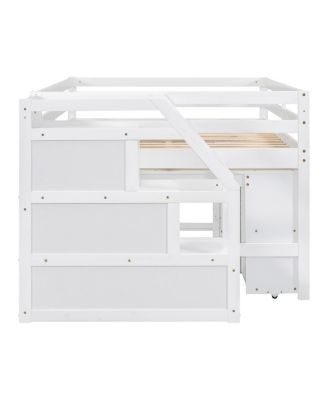 Full Size Loft Bed with Desk, Storage Stairs & Shelves