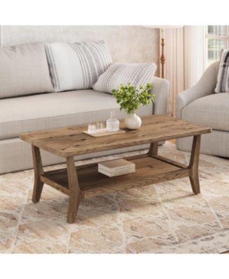 Solid Wood Coffee Table, 47-Inch Living Room Center Table with Shelf, 2-Tier, Smooth Corners, Child-Friendly, Easy Assembly