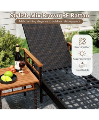 2 PCS Patio Rattan Chaise Lounge w/ Side Table Outdoor Reclining Chair Set