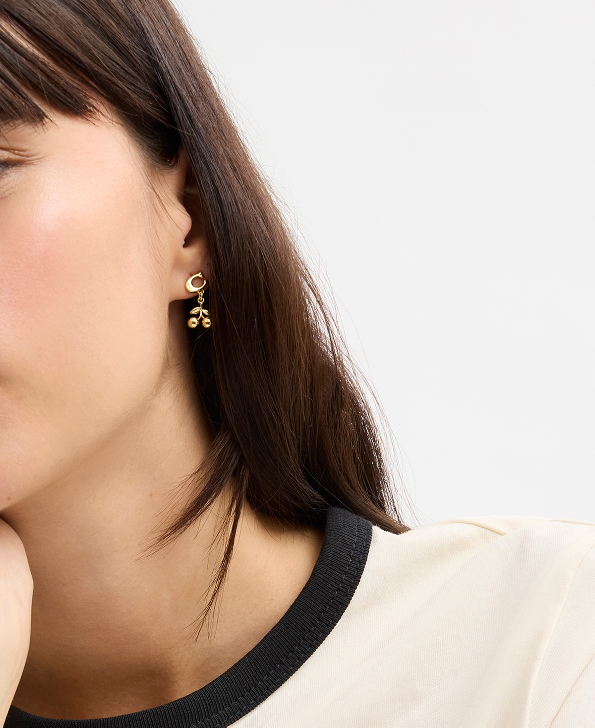 Coach Gold Signature C Cherry Drop Earrings