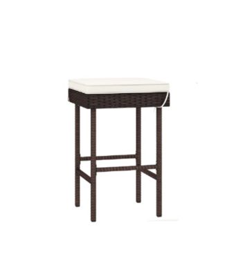 2PCS Rattan Barstools Patio Wicker Bar Height Chairs with Footrest