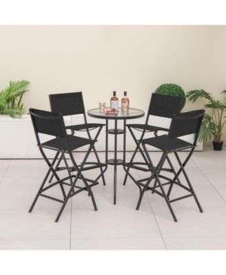 Folding Bar Stools Set of 2 Patio Sling Chairs Backrest Humanized Footrest