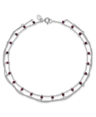 925 Sterling Silver 10 Inch Rhodolite Garnet Beaded Draped Anklet