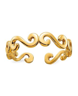Solid 10k Yellow Gold Art Deco Swirl Adjustable toe ring 4mm Wide toe ring