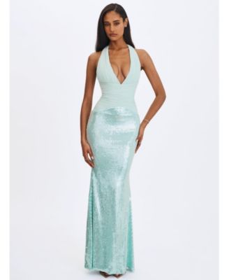 Women's Wendale Mint Sequin Plunging Mermaid Maxi Dress