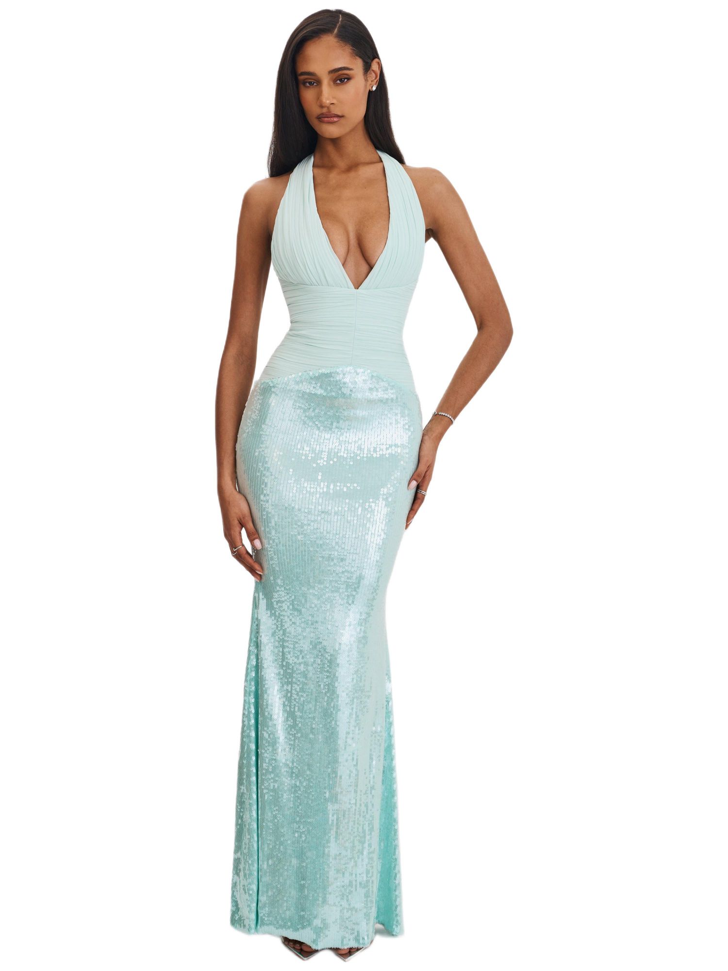 Women's Wendale Mint Sequin Plunging Mermaid Maxi Dress