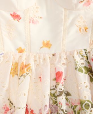 Women's Lace-Up Eyelet-Embroidered Dress