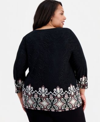 Plus Size Border-Print Jacquard Knit Top, Macy's Exclusive