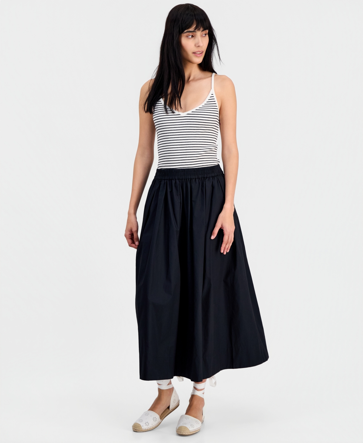 On 34th Women's Pull-On Cotton Poplin Midi Skirt