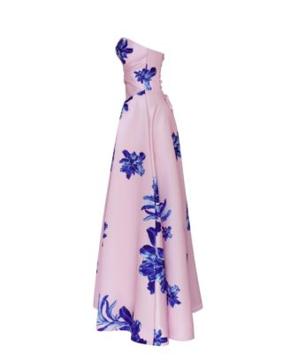 Women's Dainty pink A-line maxi dress with blue-flowered pattern