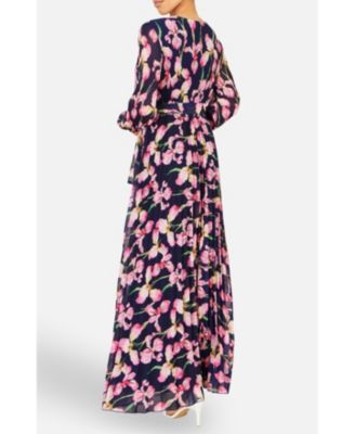 Women's Orchid Floral Pleated Wrap Maxi Dress