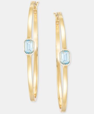 Gold-Tone Aqua Stone Hoop Earrings