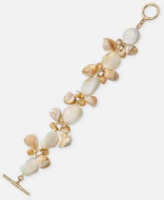 Gold-Tone Mother of Pearl Shell Flex Bracelet