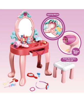 Princess Vanity Set with Lights & Music - Realistic Makeup Toys, Stool & Mirror for Girls
