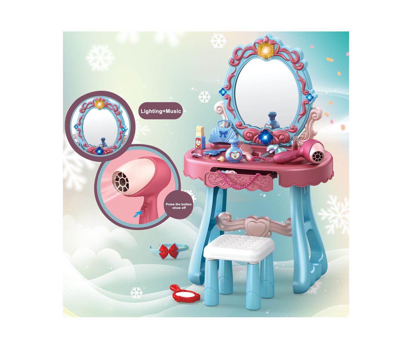 Детские игрушки Bruce & Shark Musical Light-Up Vanity Gift Set with 29-Piece Pretend Play Makeup Toy for Girls, цвет: Синий — фото 2