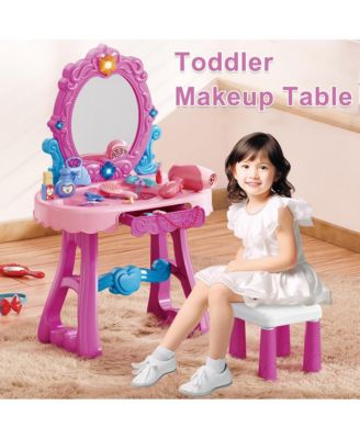 Toddler Vanity Set, Light-Up Mirror with Music, Stool & 29 Pretend Play Accessories