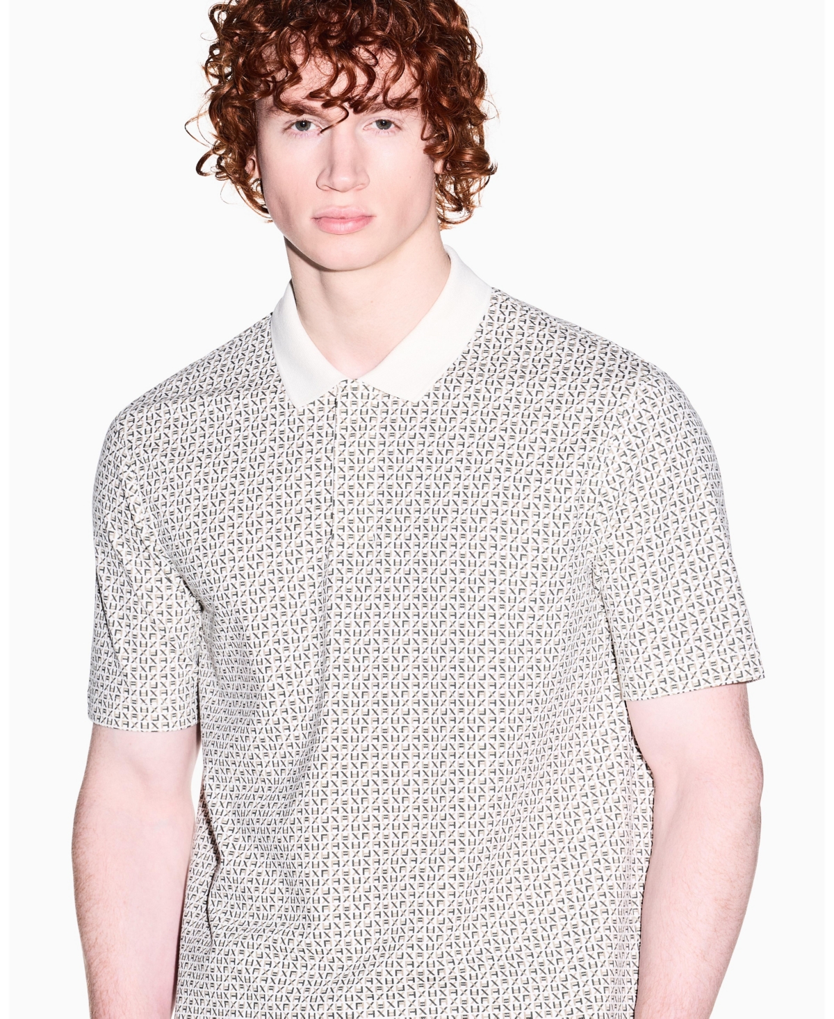 A|X Armani Exchange Men's Short Sleeve Pique Allover logo Print Polo Shirt