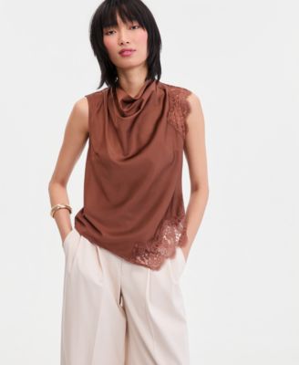 Women's Lace-Trim Cowl-Neck Sleeveless Top
