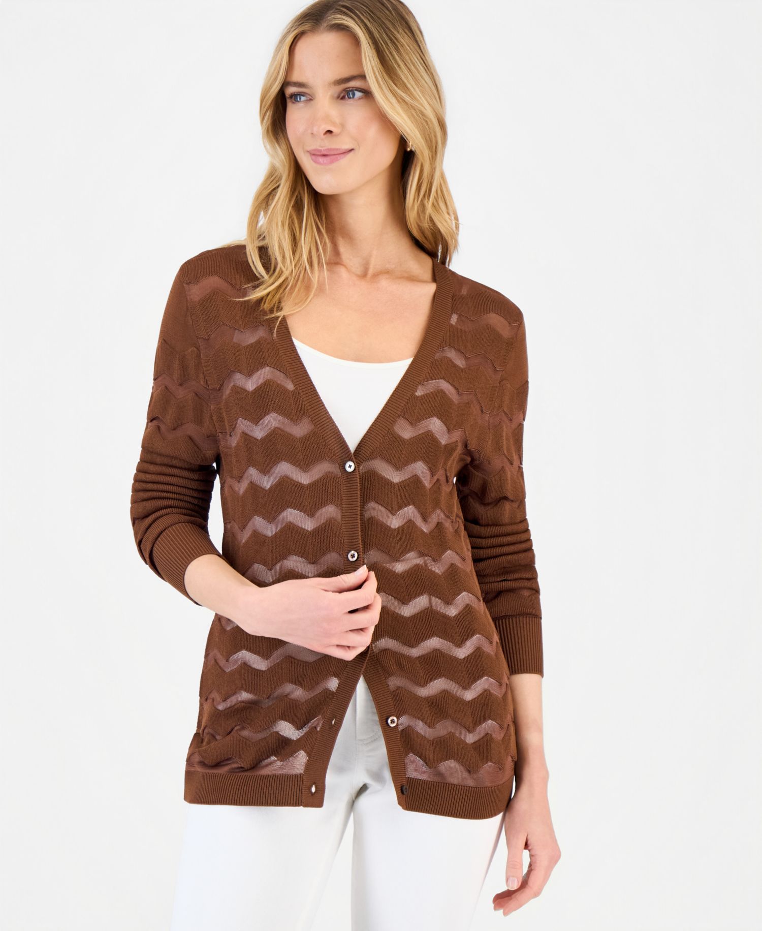 Women's Sheer Chevron Stripe Cardigan