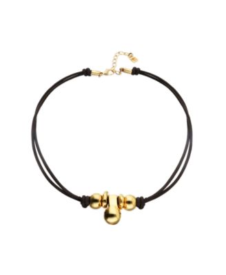 Leather Necklace with Three 18k Gold Alloy Plated Balls