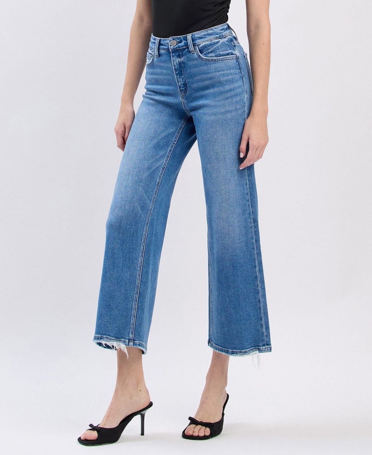 Flying Monkey Women's High Rise Crop Wide Leg Jeans