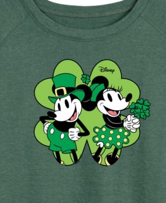 Plus Size Disney St. Patrick's Day Mickey Minnie Shamrock French Terry Graphic Crewneck T-Shirt