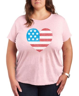 Plus Size Instant Message USA Flag Heart Graphic Crewneck T-Shirt