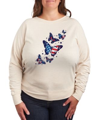Plus Size Instant Message Patriotic Butterflies Crewneck Pull-On T-Shirt