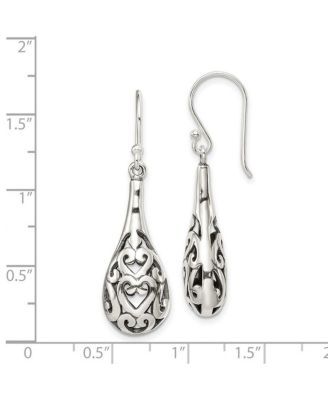 925 Sterling Silver Shepherd hook Oxidized Rhodium Plated Antiqued Teardrop Boho Hook Earrings 41x11mm Wide Stud Earring